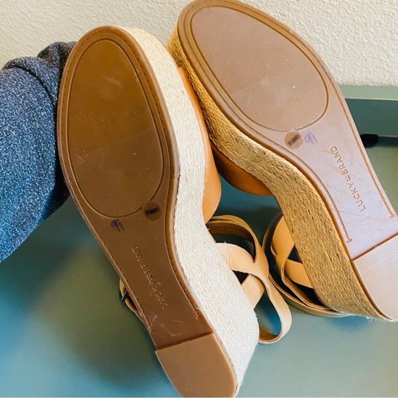 Lucky Brand Caramel Ginny Espadrille Open Toe Leather Wedge Sandal Size 9.5 - Picture 7 of 8